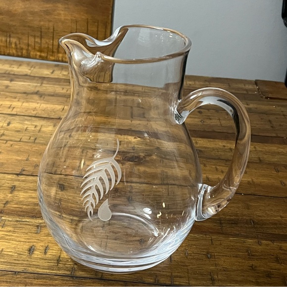Vintage Etched Leaf Glass Pitcher - Picture 1 of 5
